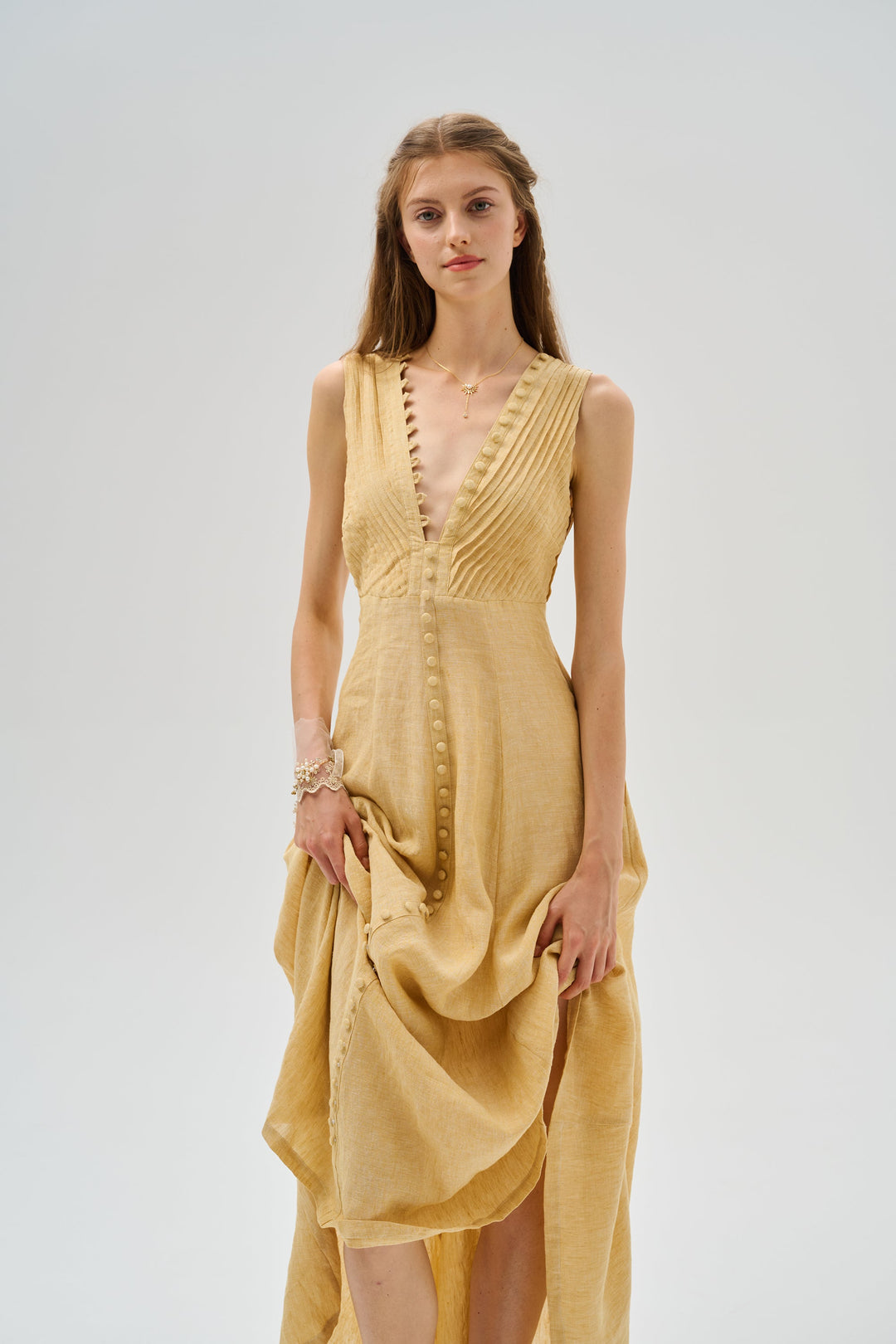 Rebecca 18 | Pleated Maxi Linen Dress