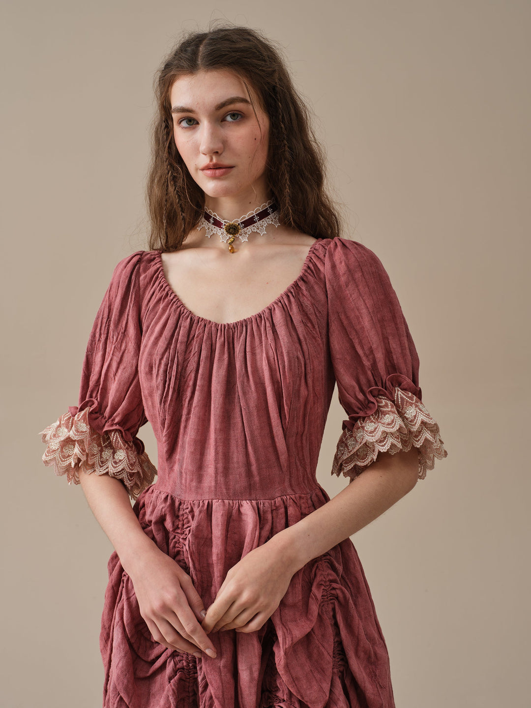 Elowen 27 | Lace Linen dress gown ( 2 way to wear )