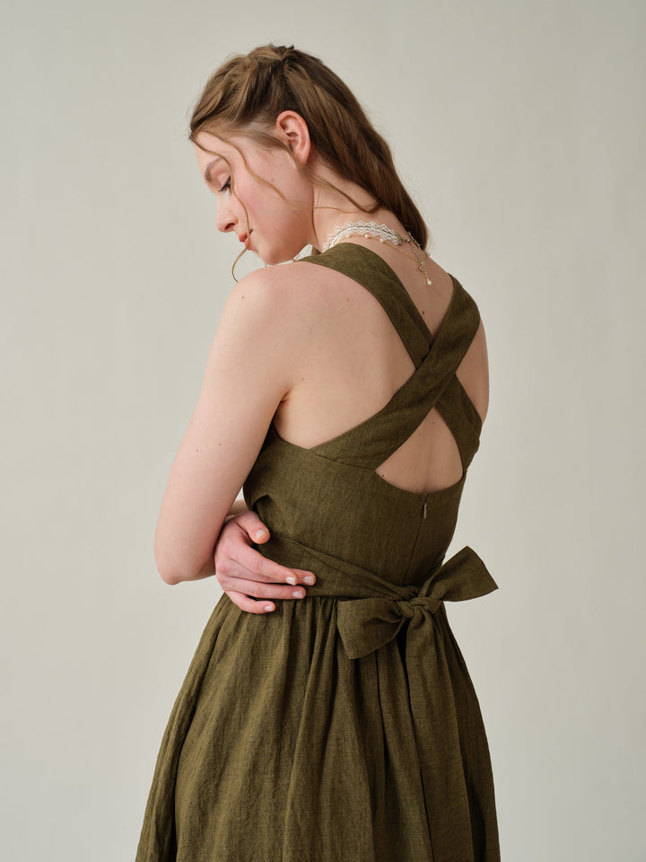 Vetiver 23 | cross back linen dress