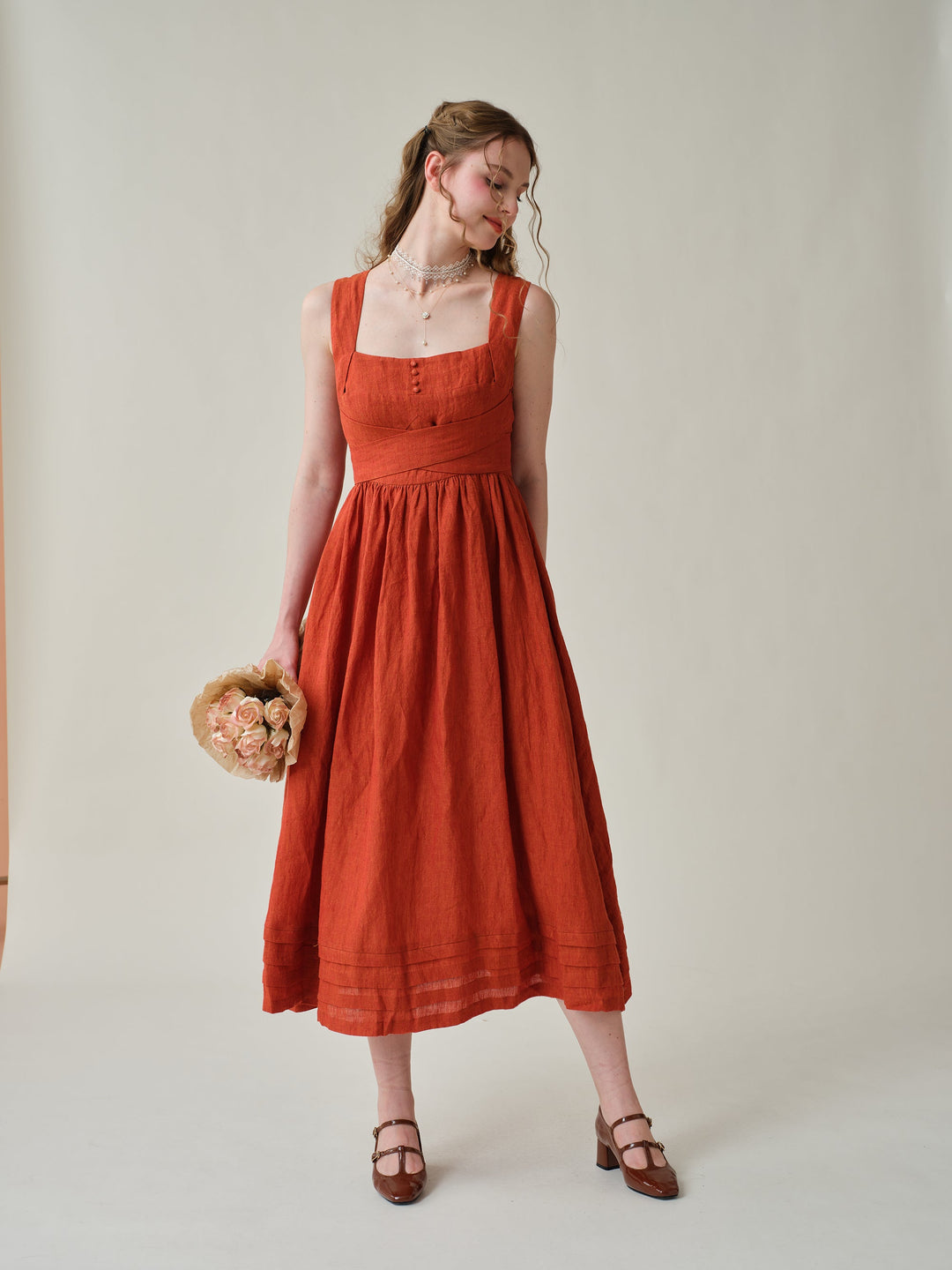 Vetiver 23 | cross back linen dress