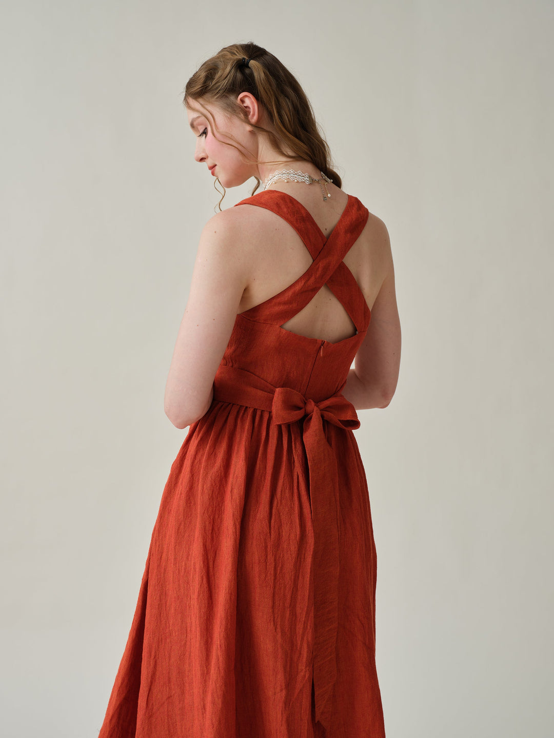 Vetiver 23 | cross back linen dress