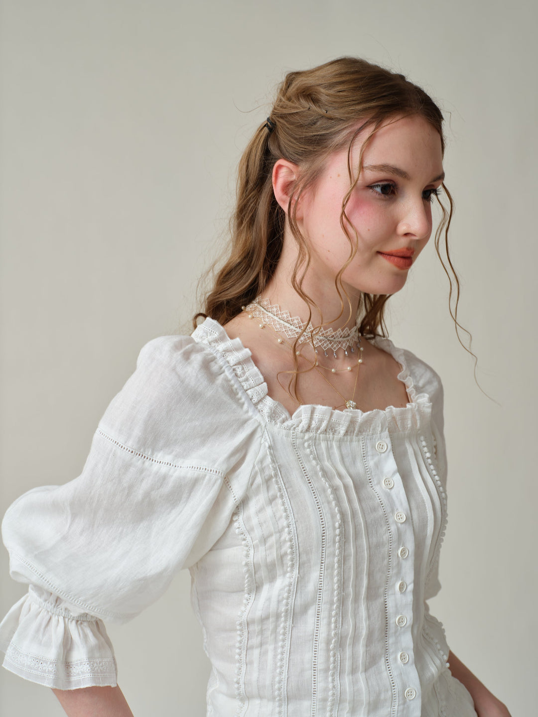 Martha 21 | Handmade lace linen blouse