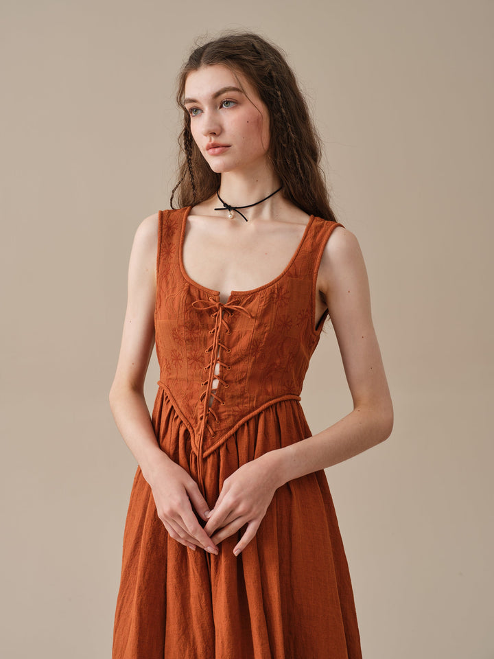 Anis 23 | Lace-up Jacquard Linen Corset Dress