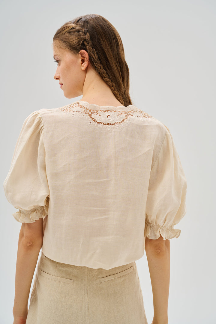 Summer 17 | openwork 100% linen blouse with lace