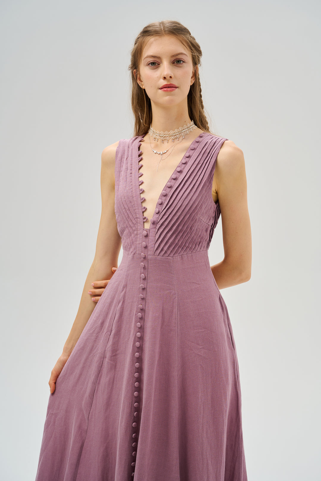 Rebecca 18 | Pleated Maxi Linen Dress