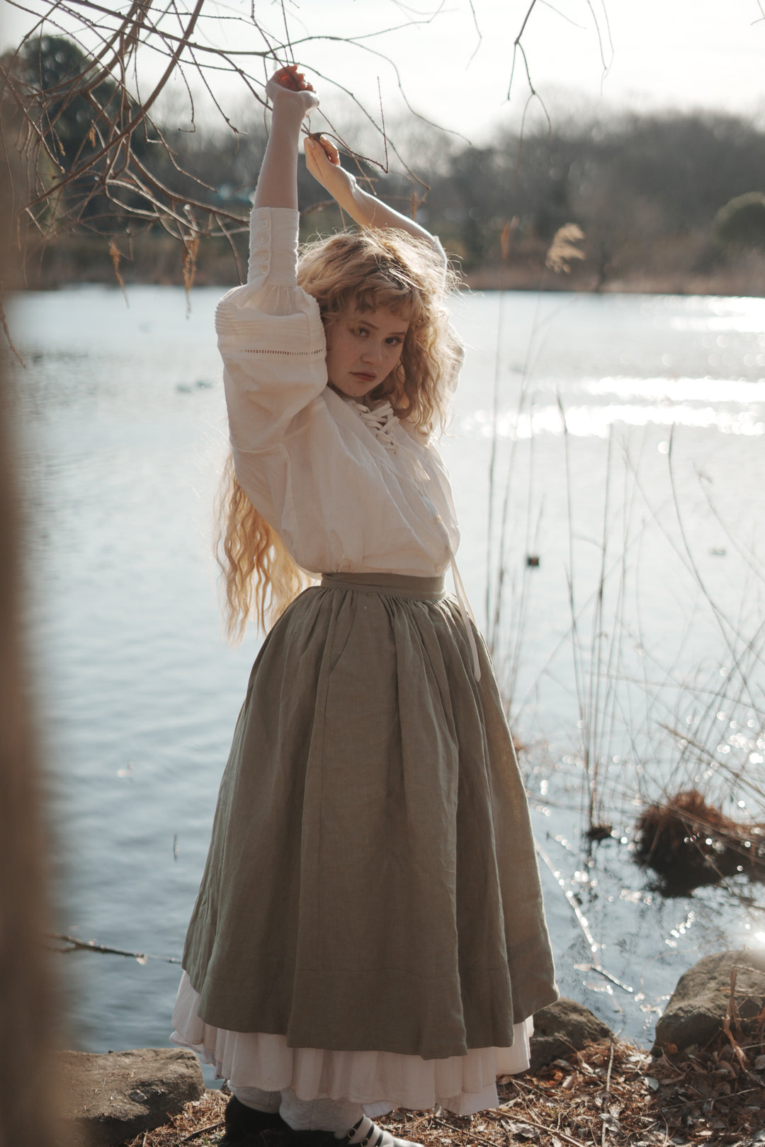 Daisy 03 | Pastel Green Linen Skirt