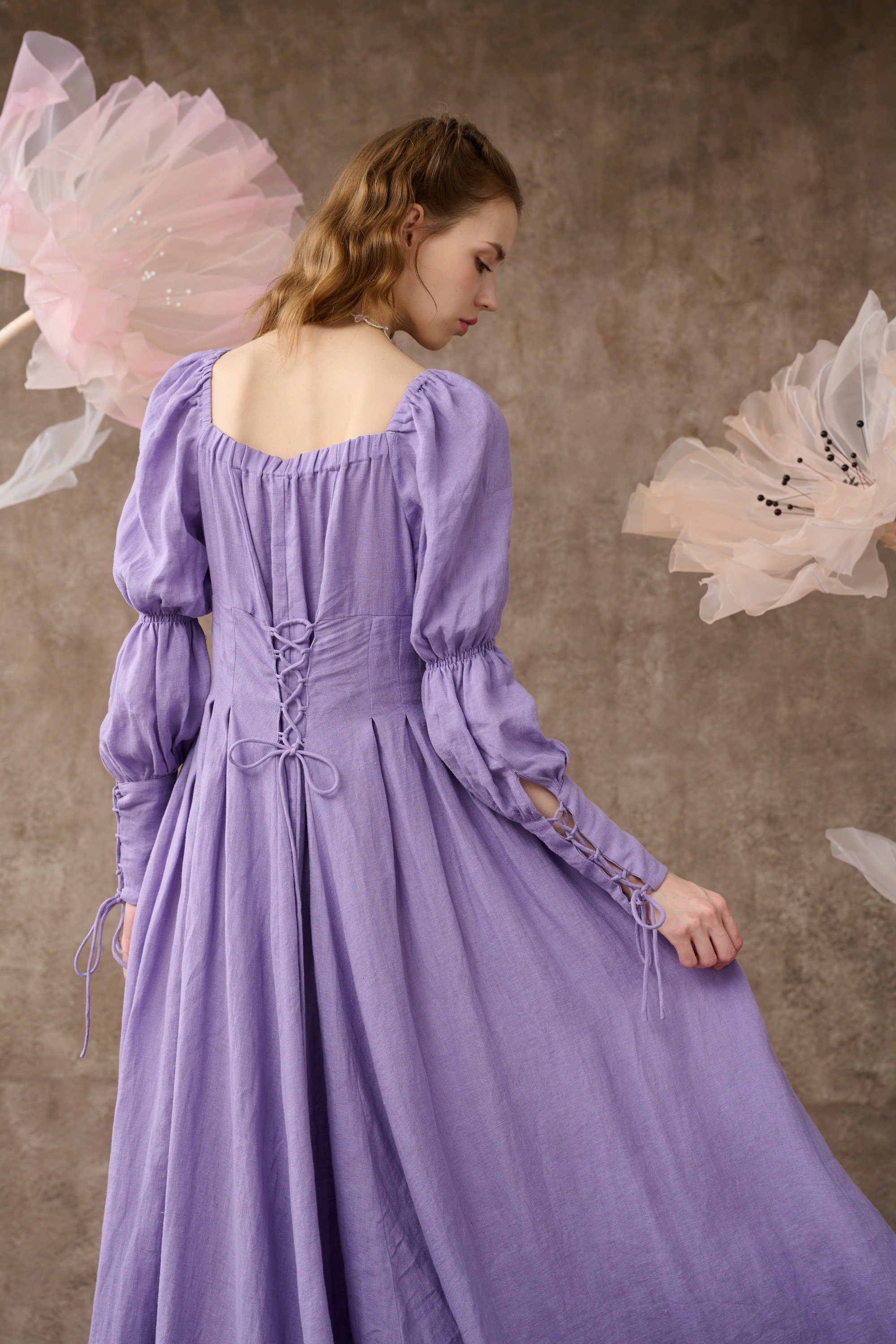 PHOENIX 24 REGENCY LACE UP LINEN DRESS Linennaive