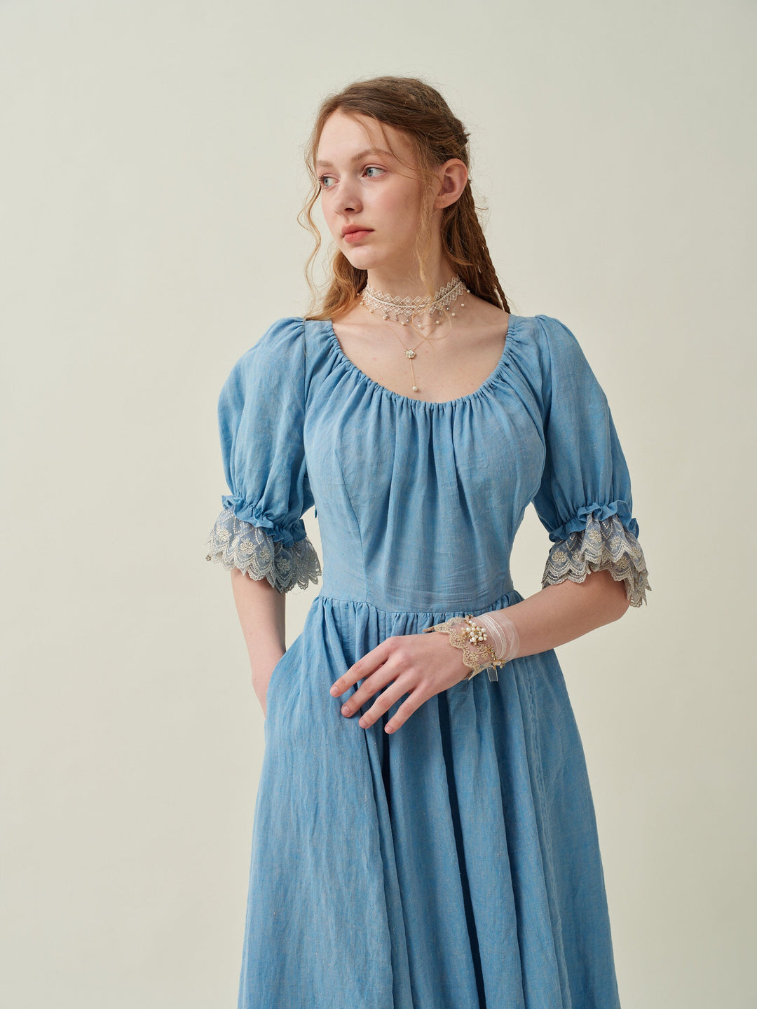 Elowen 27 | Lace Linen dress gown ( 2 way to wear )