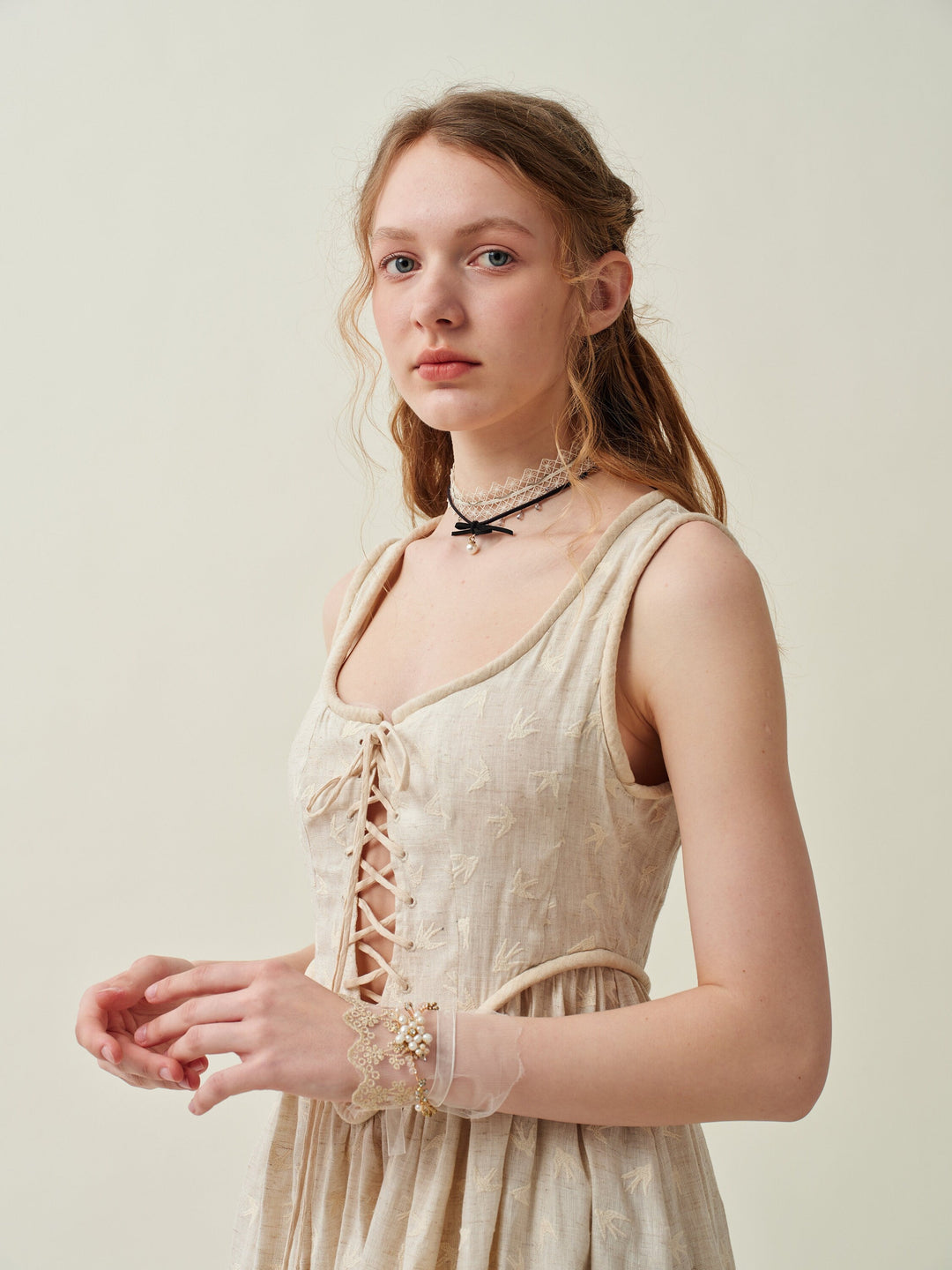 Anis 23 | Lace-up Jacquard Linen Corset Dress