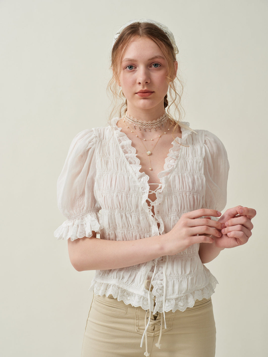 Luna 26 | lace up linen top blouse