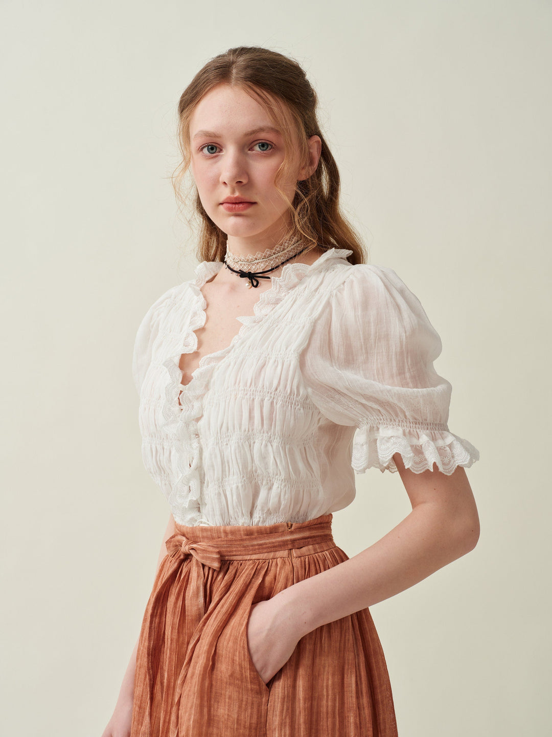 Luna 26 | lace up linen top blouse