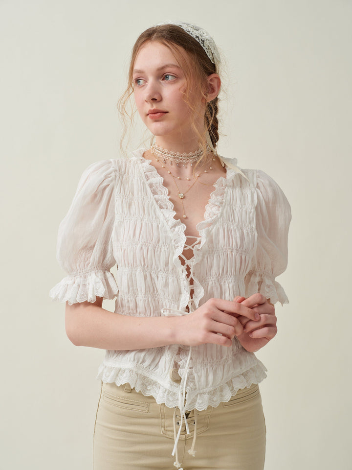 Luna 26 | lace up linen top blouse