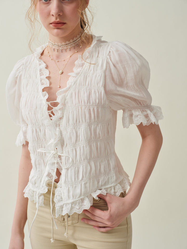 Luna 26 | lace up linen top blouse