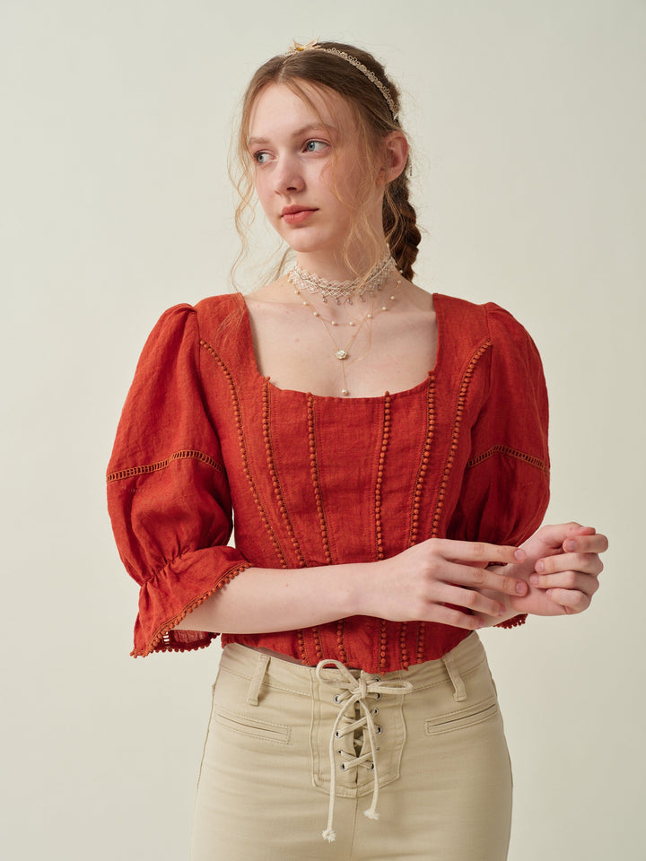 Vetiver 33 | Cross back linen blouse top