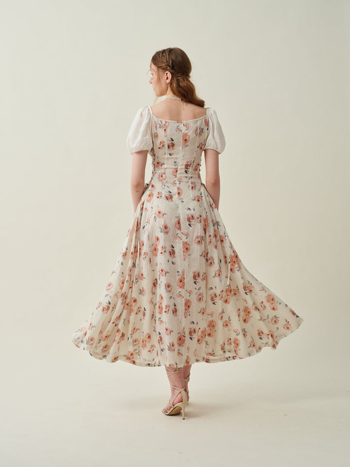 Ylang 18 | Floral Lace-up Linen Dress