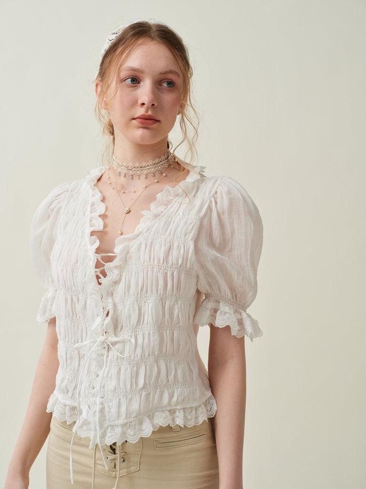 Luna 26 | lace up linen top blouse