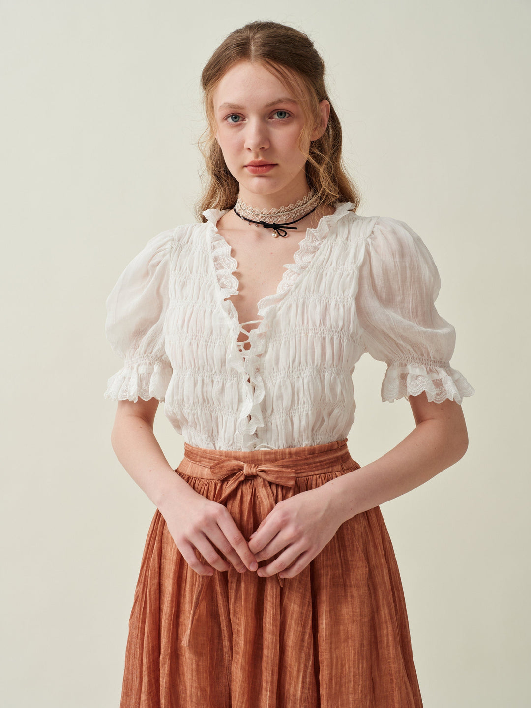 Luna 26 | lace up linen top blouse