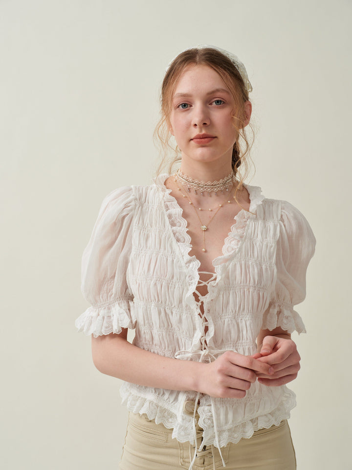 Luna 26 | lace up linen top blouse