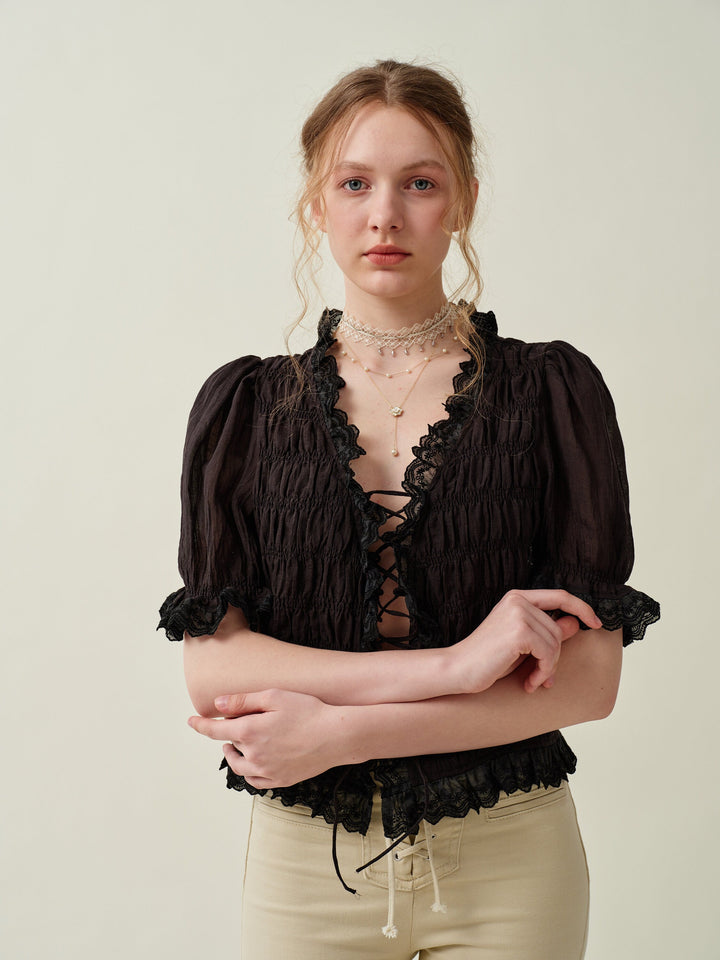 Luna 26 | lace up linen top blouse