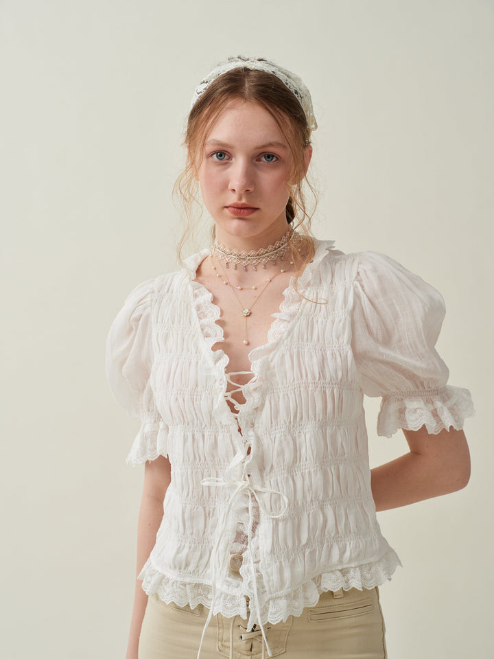 Luna 26 | lace up linen top blouse