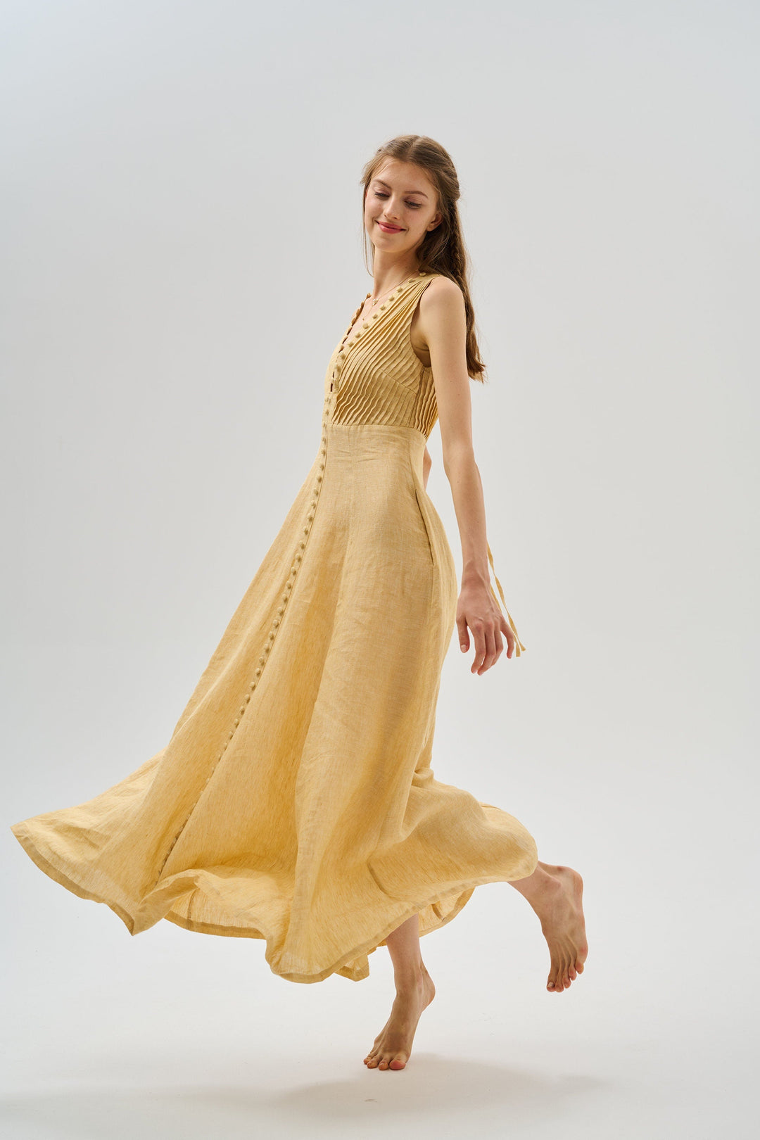 Rebecca 18 | Pleated Maxi Linen Dress