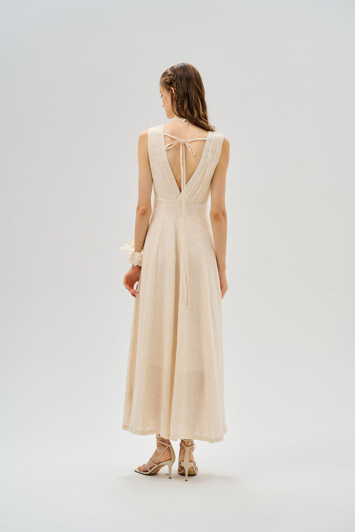 Rebecca 18 | Pleated Maxi Linen Dress