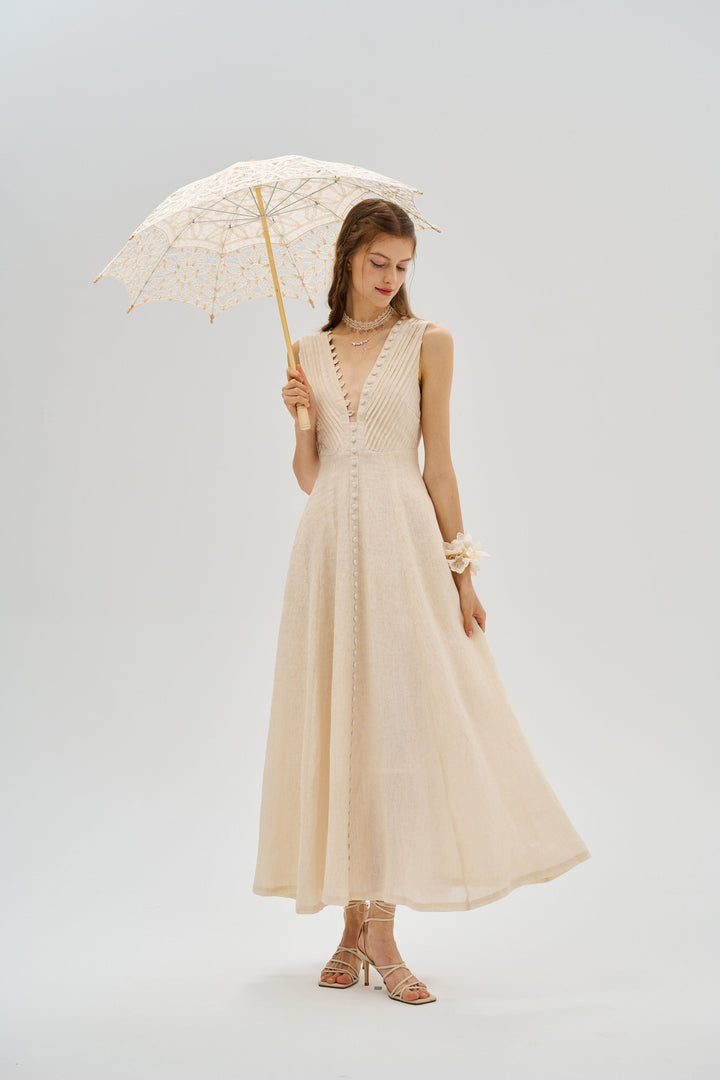 Rebecca 18 | Pleated Maxi Linen Dress