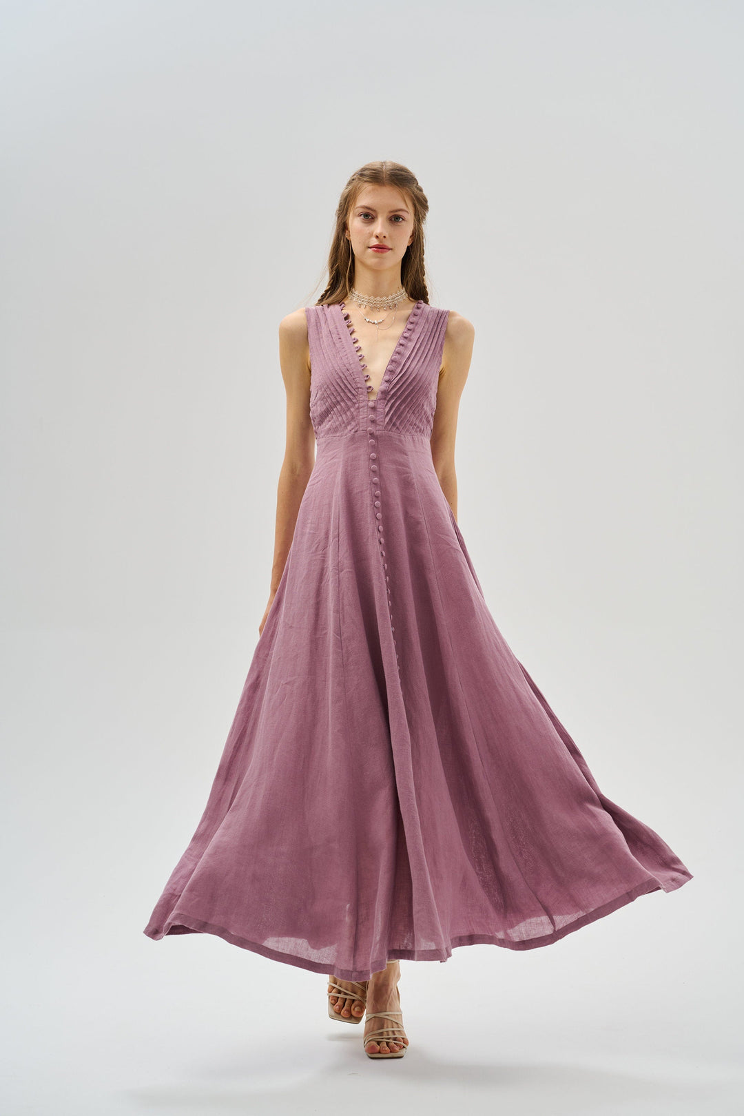 Rebecca 18 | Pleated Maxi Linen Dress