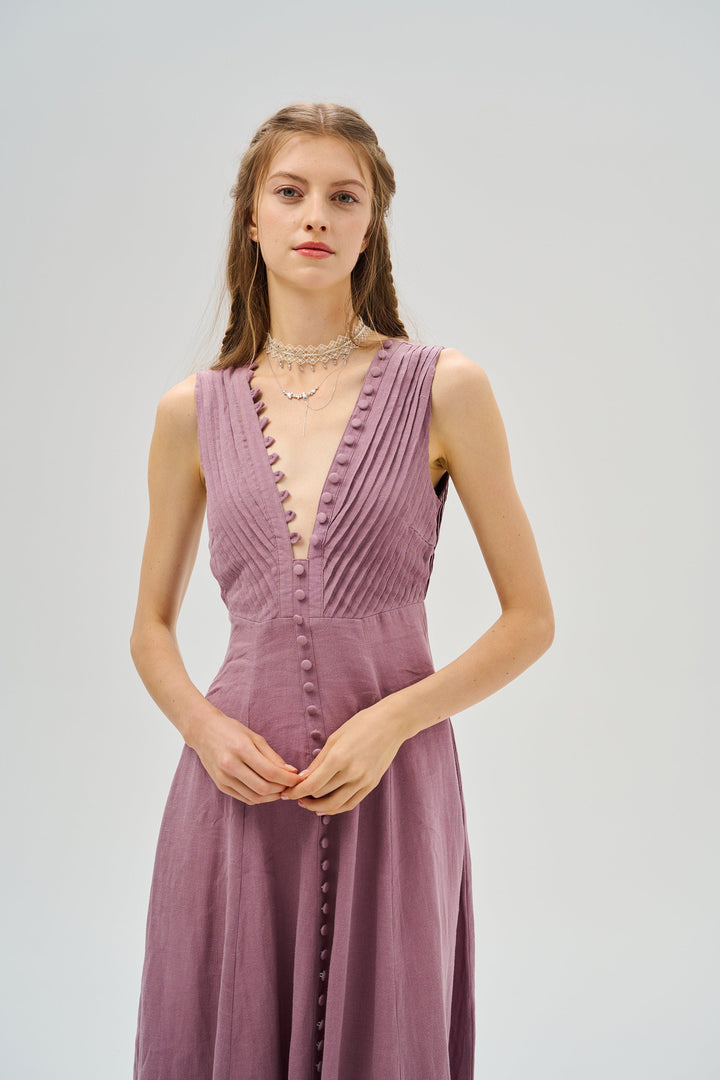 Rebecca 18 | Pleated Maxi Linen Dress