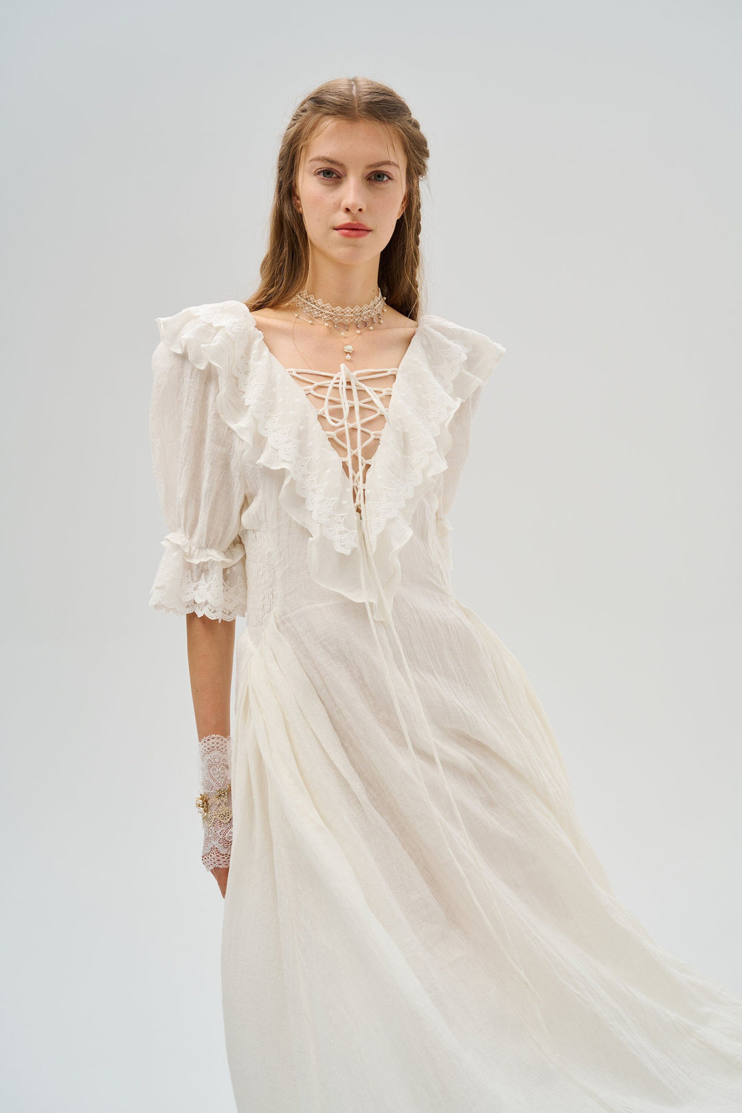 Elysia 15 | Lace-up linen flared dress