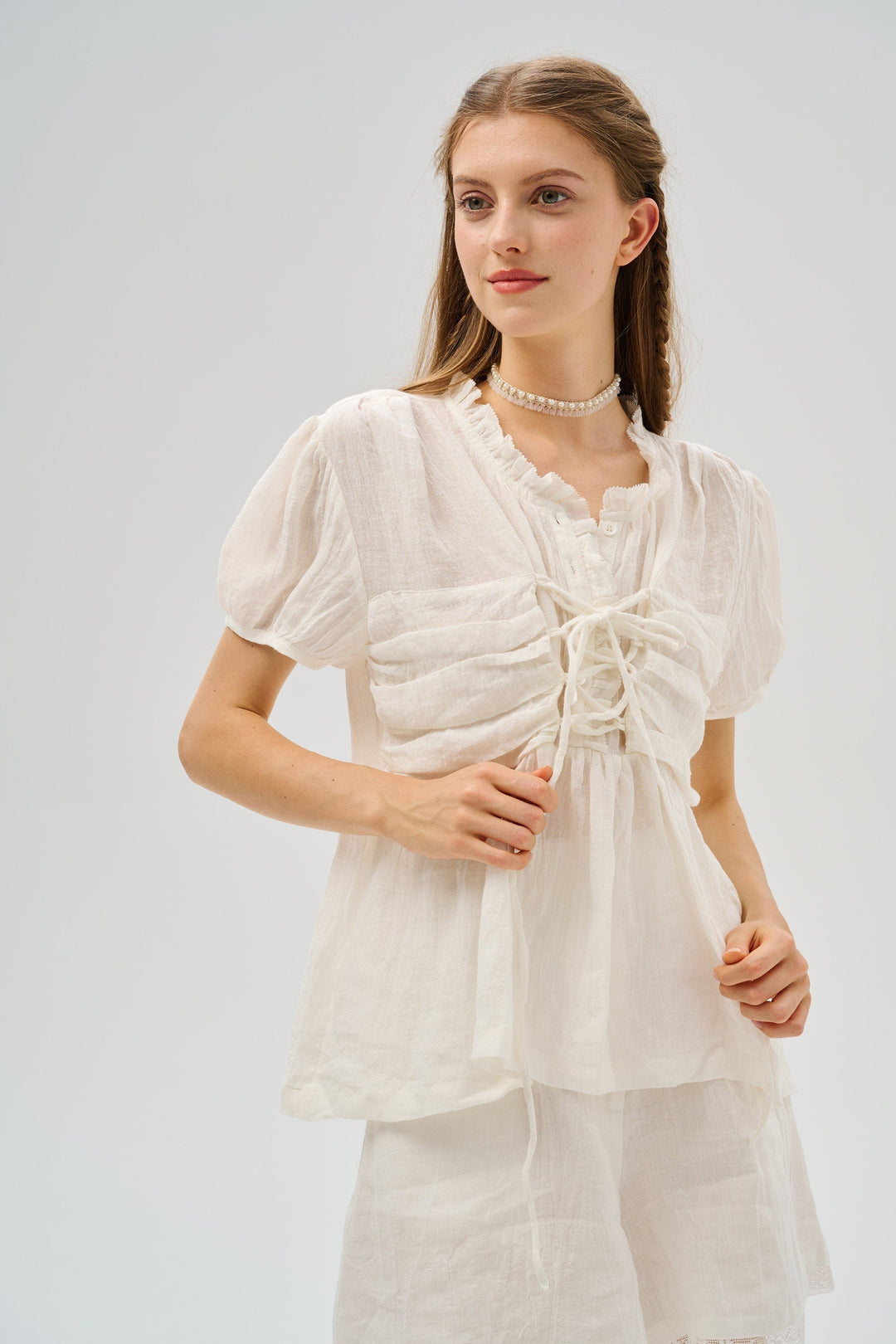 Artwork 12 | Unique Lace-up Linen Blouse