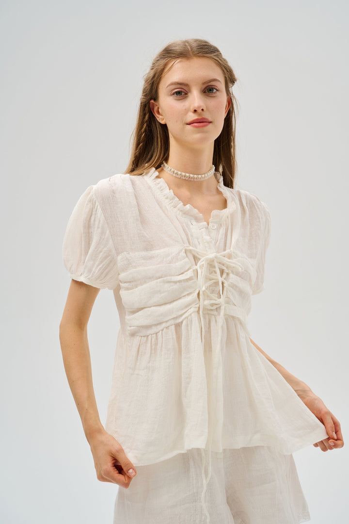 Artwork 12 | Unique Lace-up Linen Blouse