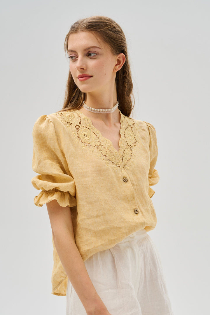 Summer 17 | openwork 100% linen blouse with lace