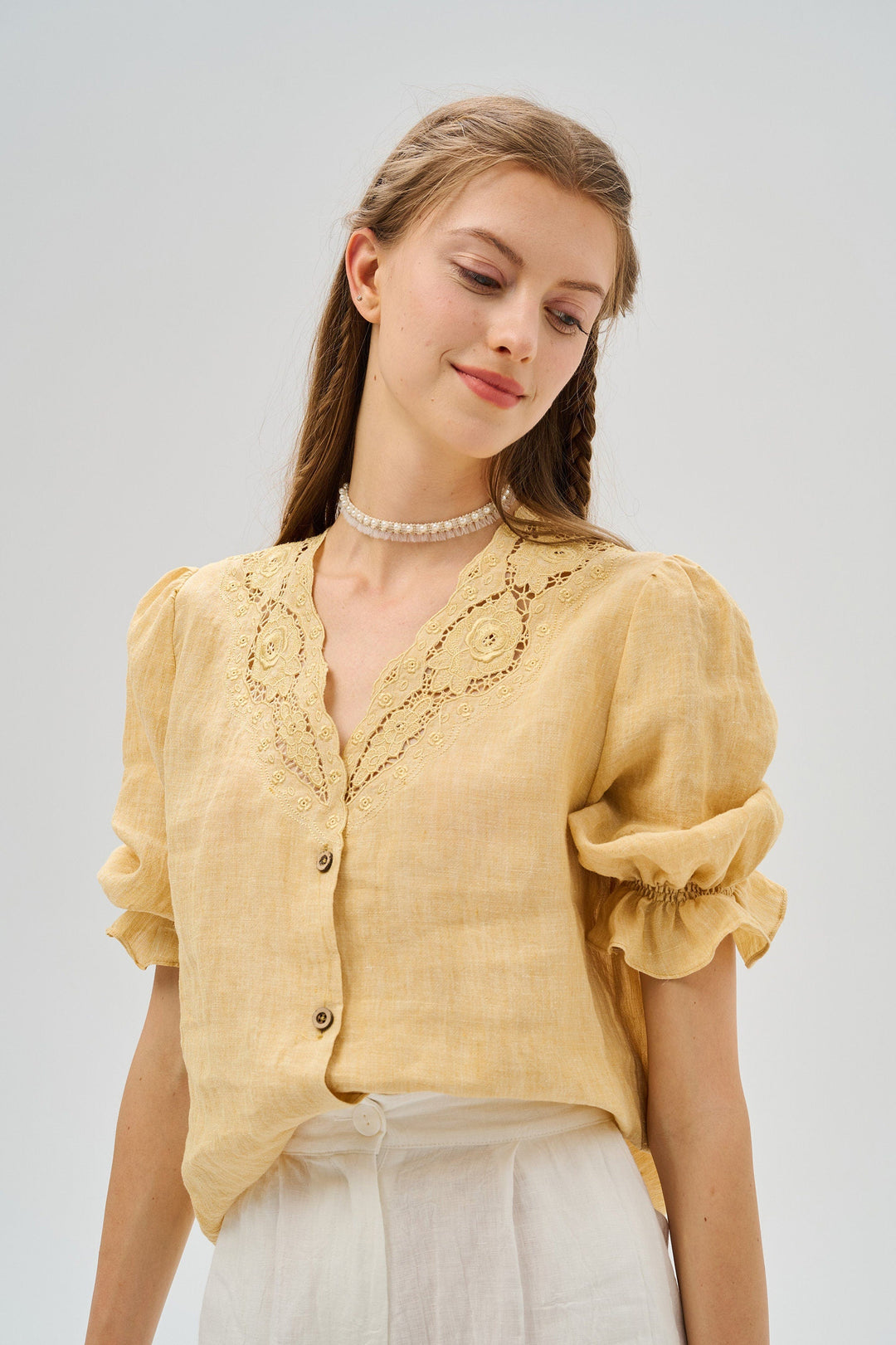 Summer 17 | openwork 100% linen blouse with lace