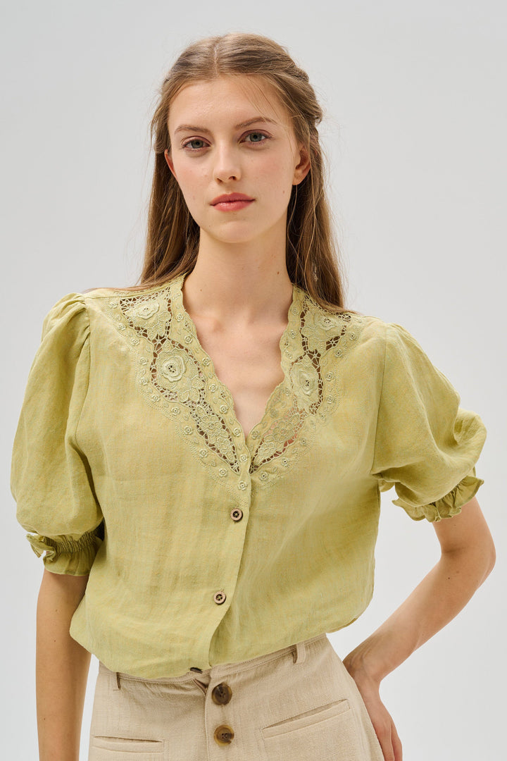 Summer 17 | openwork 100% linen blouse with lace