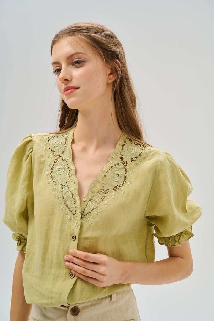 Summer 17 | openwork 100% linen blouse with lace