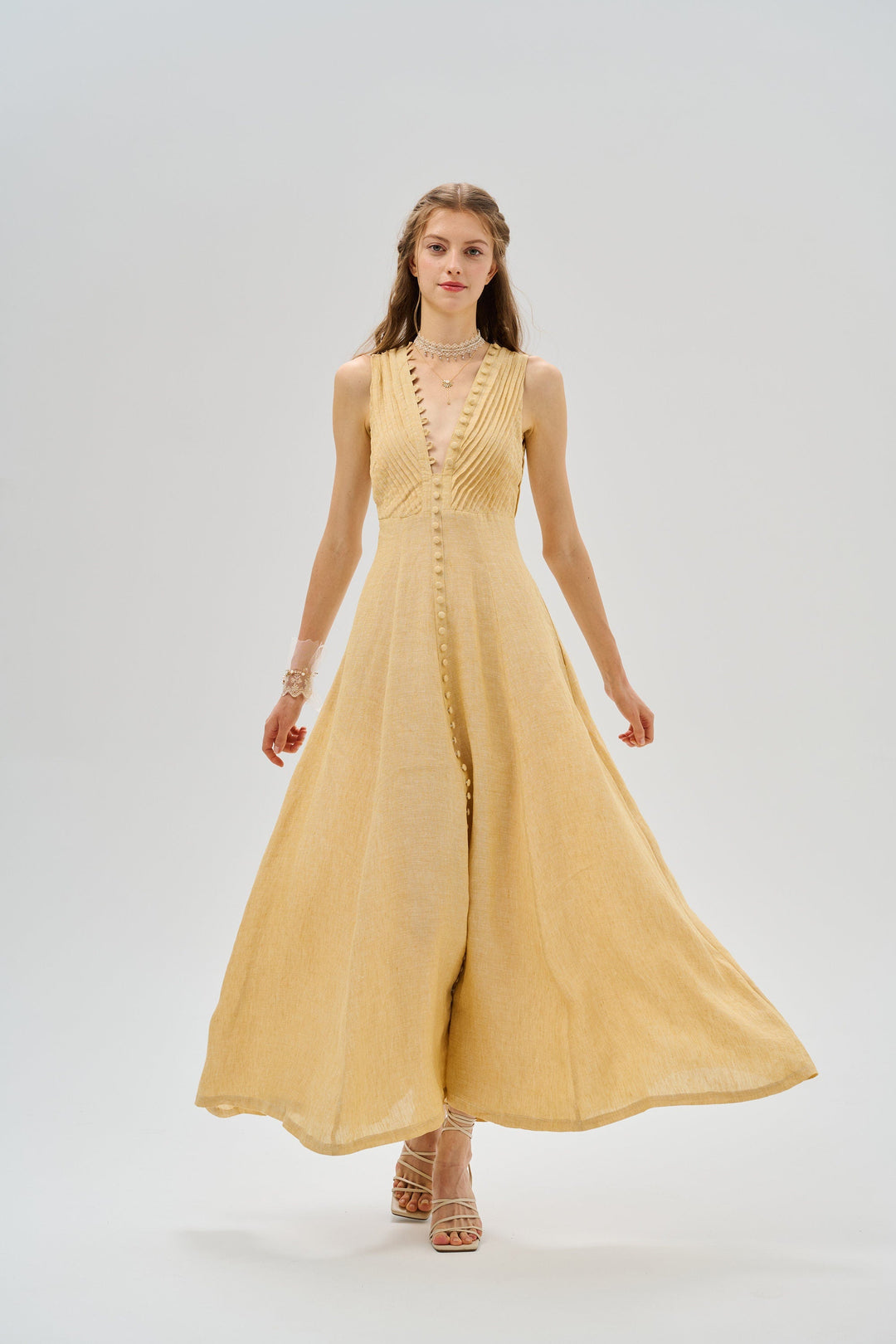 Rebecca 18 | Pleated Maxi Linen Dress