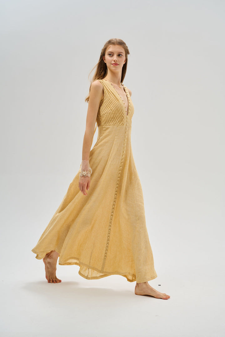 Rebecca 18 | Pleated Maxi Linen Dress