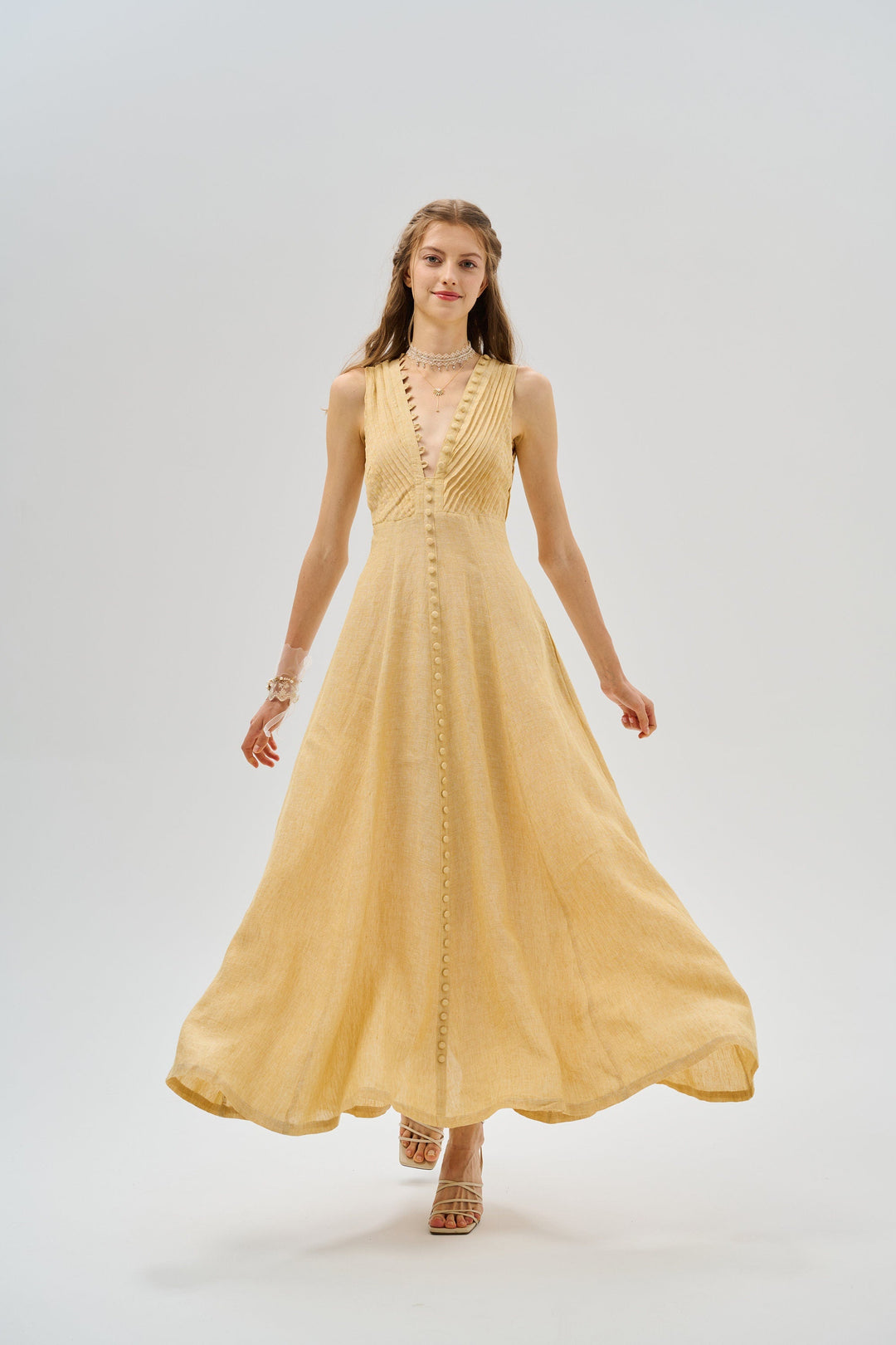 Rebecca 18 | Pleated Maxi Linen Dress
