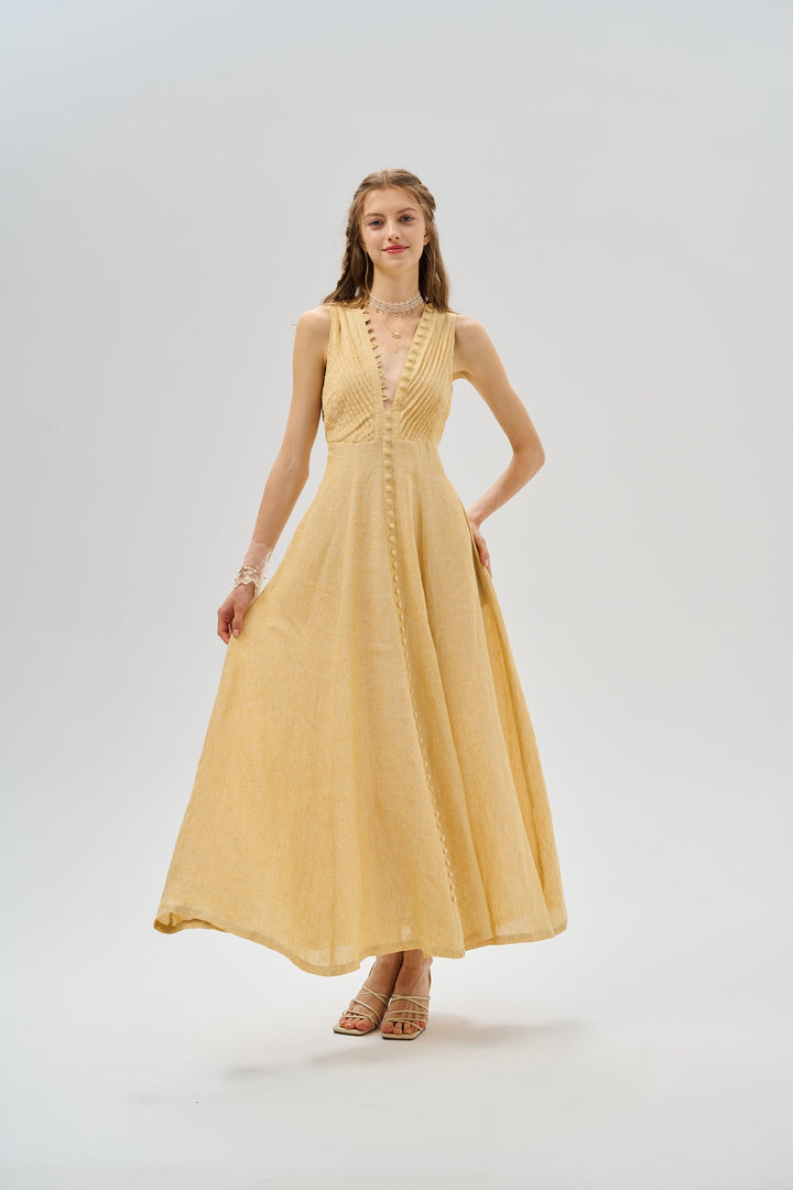 Rebecca 18 | Pleated Maxi Linen Dress