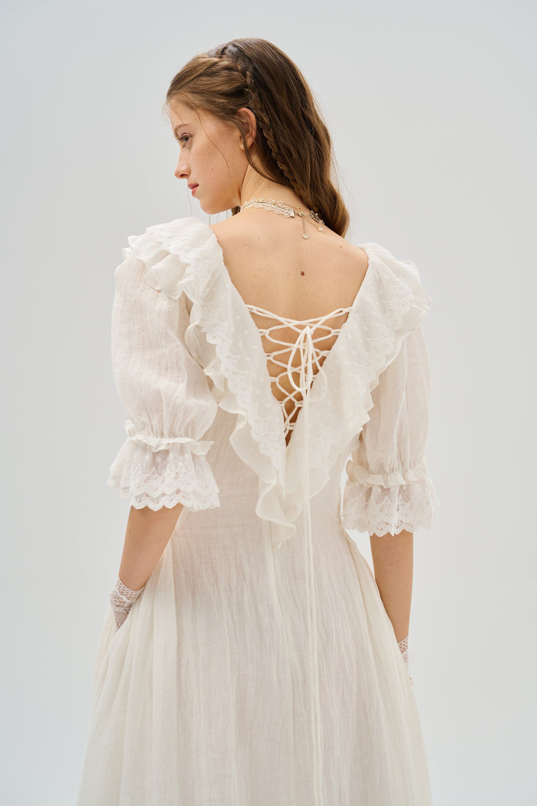 Elysia 15 | Lace-up linen flared dress