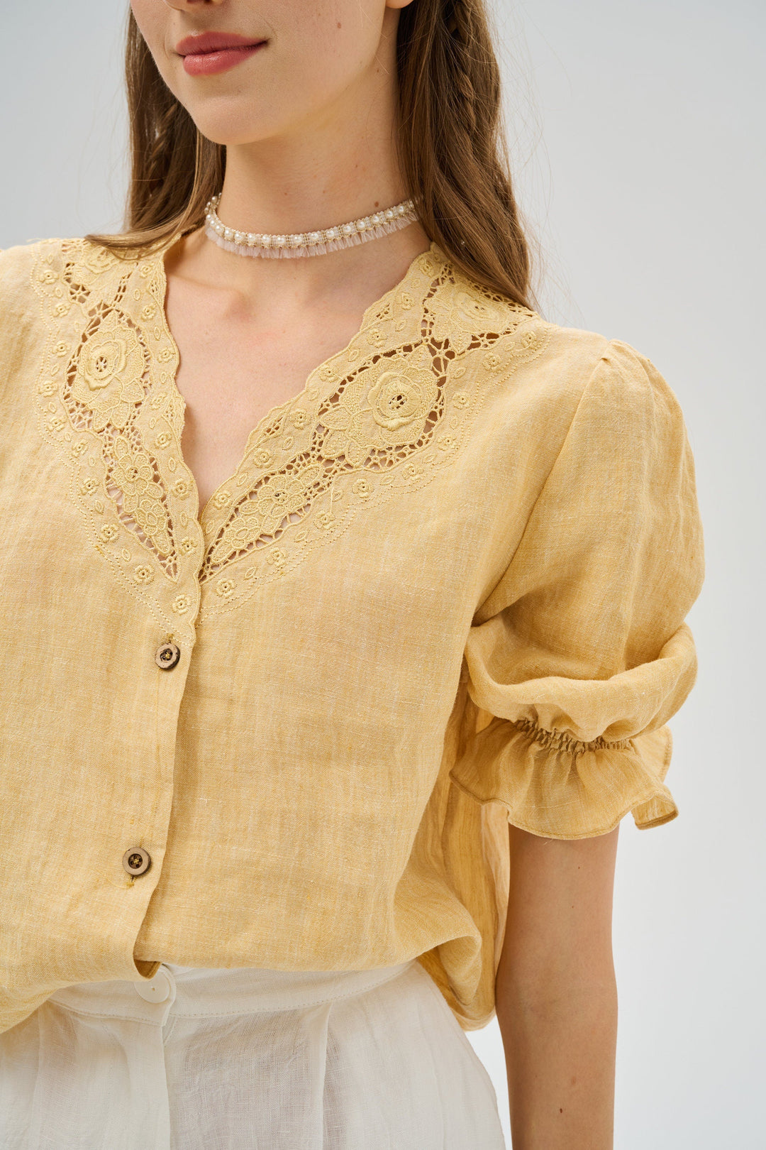 Summer 17 | openwork 100% linen blouse with lace