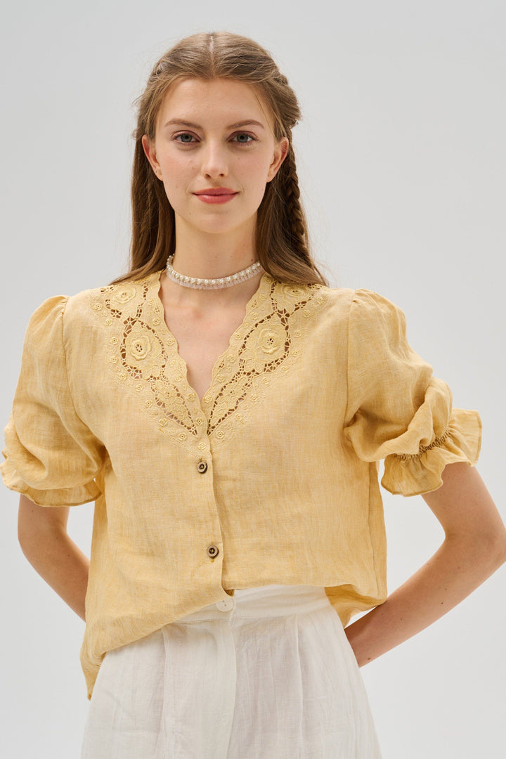 Summer 17 | openwork 100% linen blouse with lace