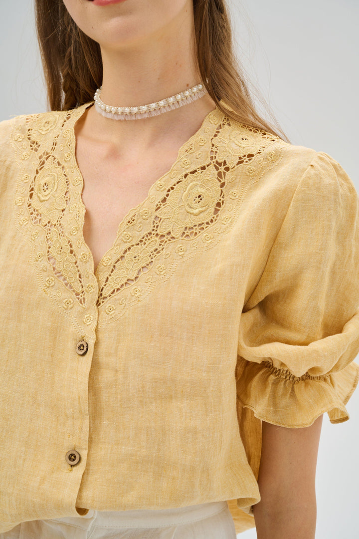 Summer 17 | openwork 100% linen blouse with lace