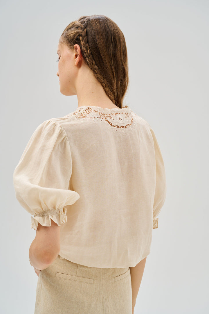 Summer 17 | openwork 100% linen blouse with lace