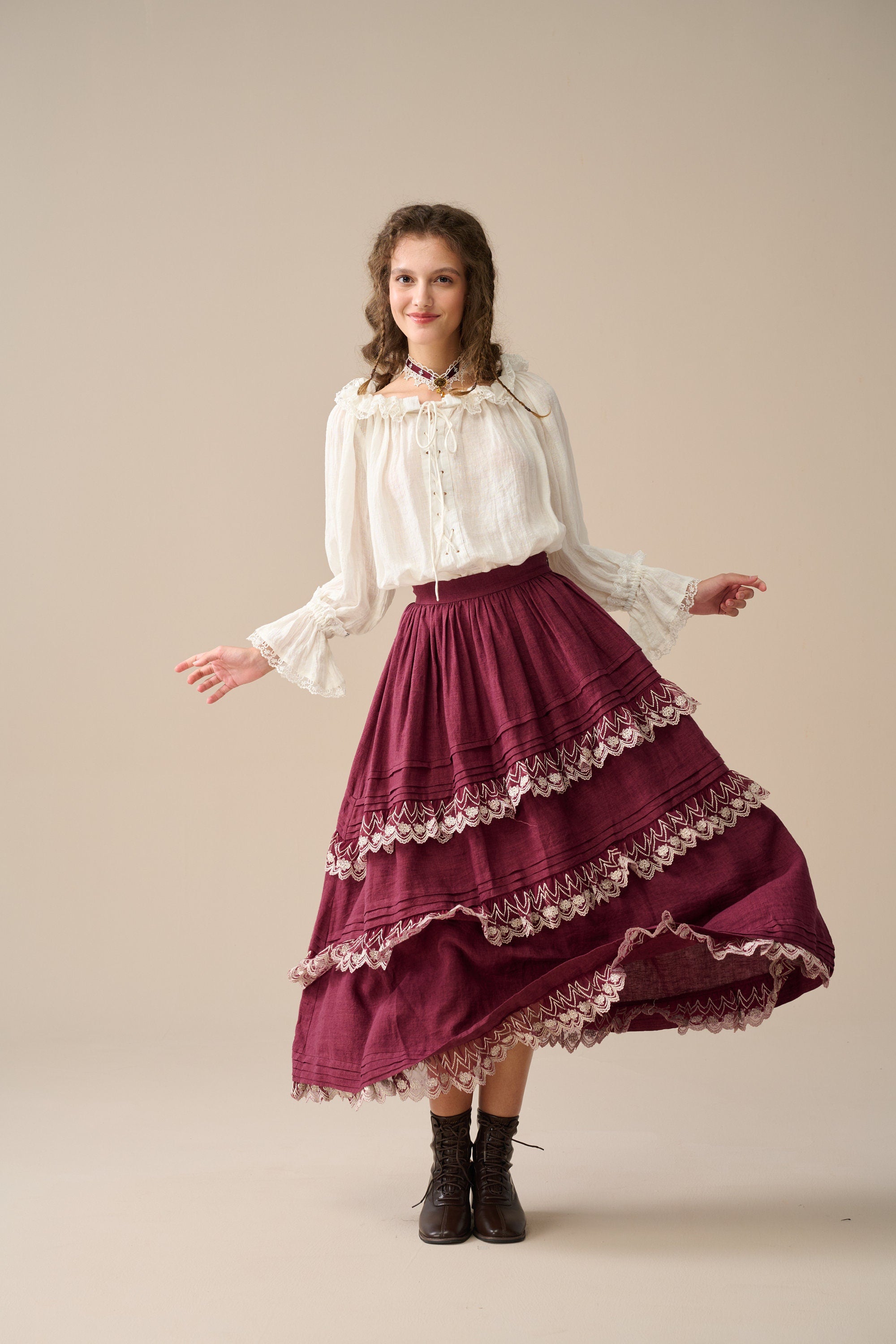 Linen layered skirt best sale