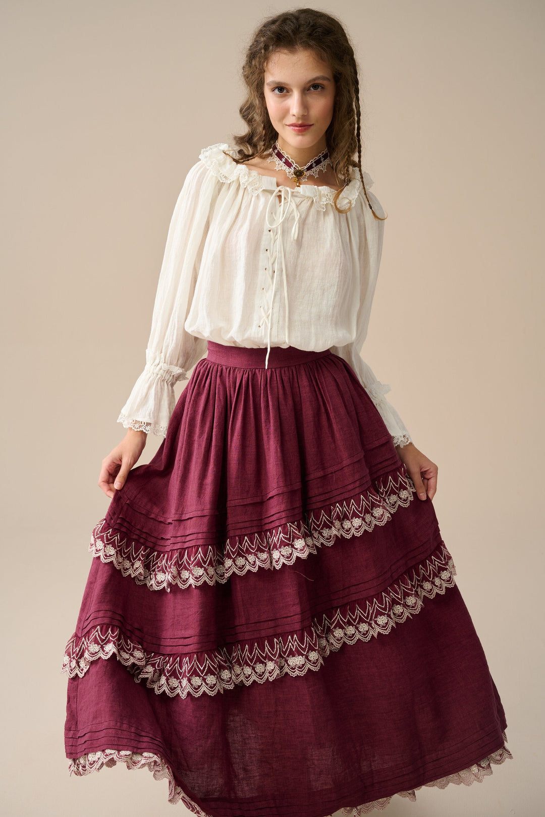 Monica 13| layered linen skirt with lace