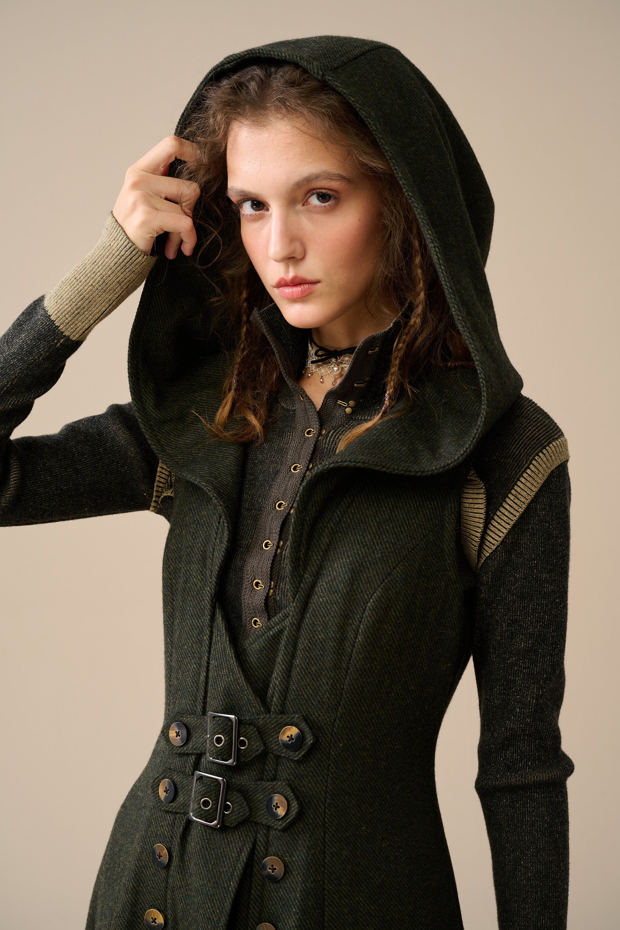 Patricia 21 hooded corset wool dress Linennaive