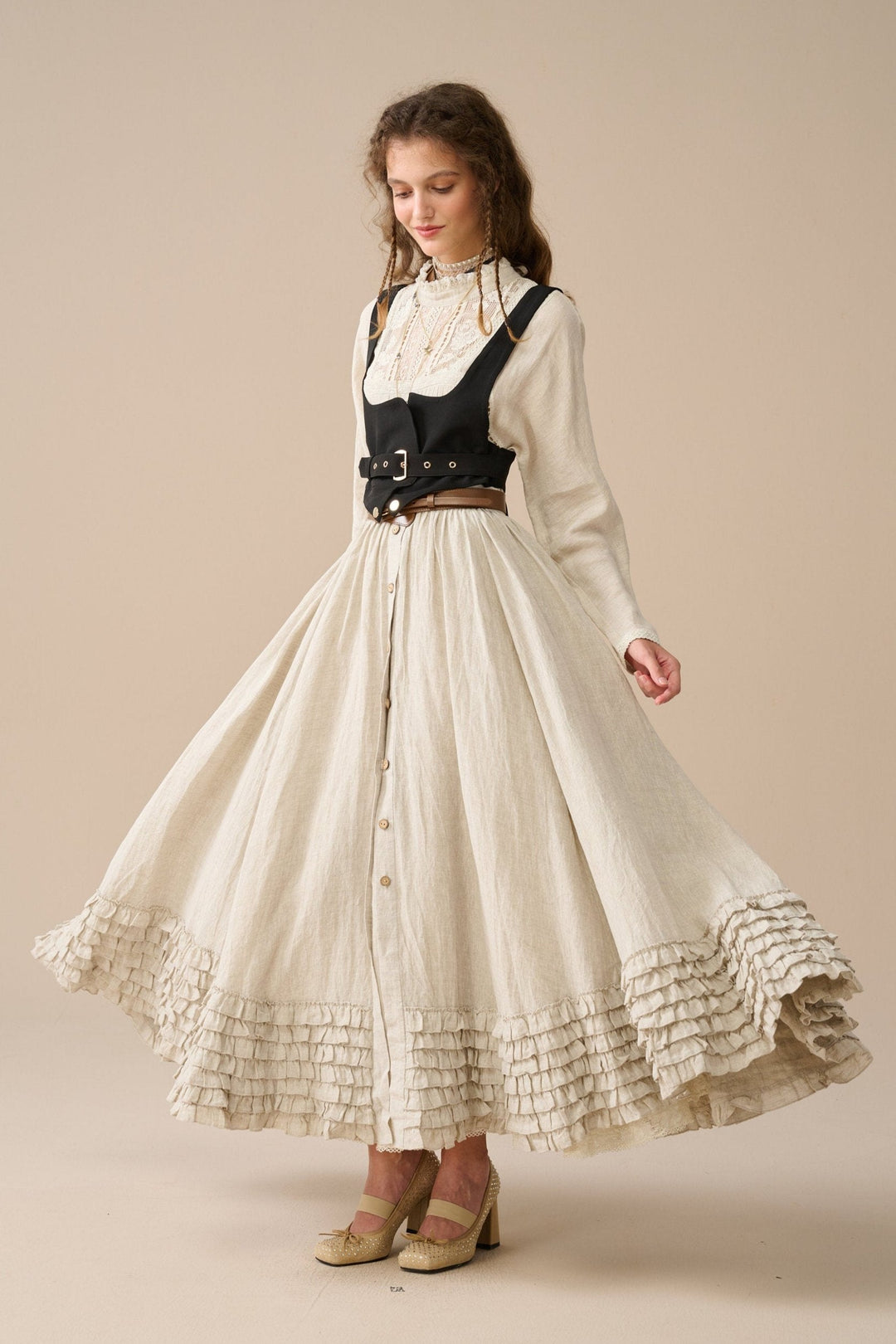 Dorothy 27|Ruffled maxi linen skirt