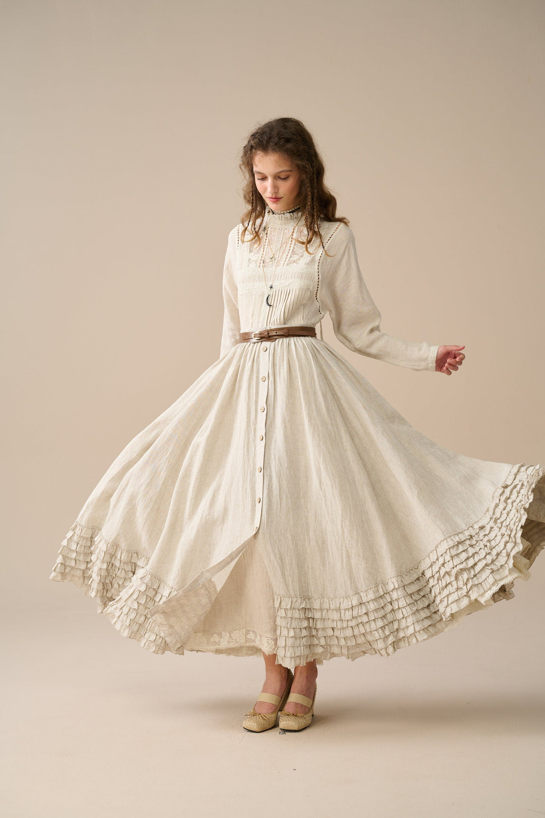 Dorothy 27|Ruffled maxi linen skirt